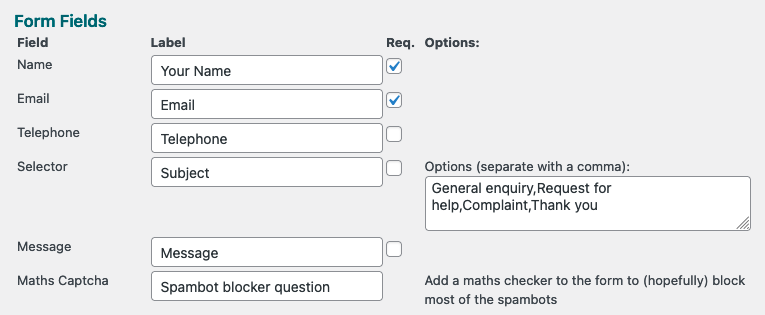 Contact form settings